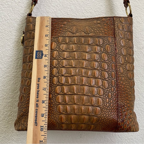 Vintage BRAHMIN Pecan Toasted Almond  Embossed Croc Leather Shoulder Purse Bag - Picture 8 of 16